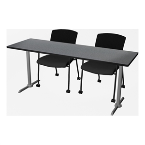 Regency Cain 72x24&quot T-Base Seminar Table-Grey/2 Knight Mesh Chairs