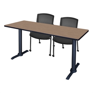 Regency Cain 72x24&quot T-Base Seminar Table-Oak/Black Base/2 Knight Mesh Chairs