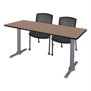 Regency Cain 72x24&quot T-Base Seminar Table-Oak TableTop/Grey/2 Knight Mesh Chairs