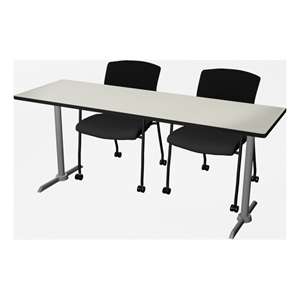 Regency Cain 72x24&quot T-Base Seminar Table-Maple/Grey/2 Knight Mesh Chairs