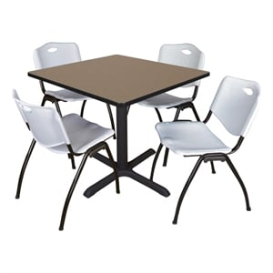 Regency Cain 42&quot Square Breakroom Table- Noble Oak & 4 M Stack Chairs- Grey