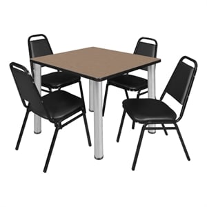 Kee 42&quot Square Breakroom Table-Noble Oak/ Chrome/4 Restaurant Stack Chairs-Black