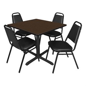 Regency Cain 42&quot Square Breakroom Table-Walnut/4 Restaurant Stack Chairs-Black