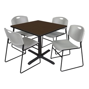 Regency Cain 42&quot Square Breakroom Table- Neo Walnut & 4 Zeng Stack Chairs- Grey