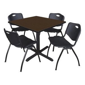 Regency Cain 42&quot Square Breakroom Table- Neo Walnut & 4 M Stack Chairs- Black