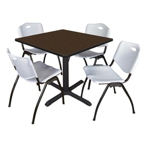 Regency Cain 42&quot Square Breakroom Table- Neo Walnut & 4 M Stack Chairs- Grey