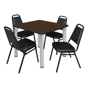 Kee 42&quot Square Breakroom Table-Walnut/ Chrome/4 Restaurant Stack Chairs-Black