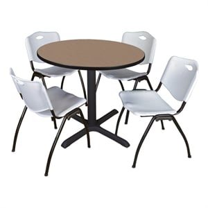 Regency Cain 42&quot Round Breakroom Table- Noble Oak & 4 M Stack Chairs- Grey