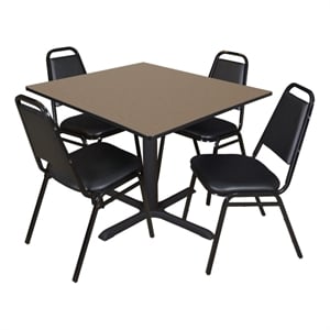 Regency Cain 48&quot Square Breakroom Table-Oak/4 Restaurant Stack Chairs-Black
