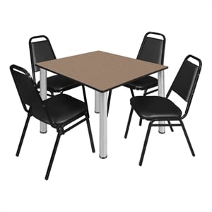 Kee 48&quot Square Breakroom Table-Noble Oak/ Chrome/4 Restaurant Stack Chairs-Black
