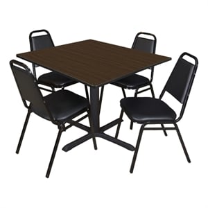 Regency Cain 48&quot Square Breakroom Table-Walnut/4 Restaurant Stack Chairs-Black