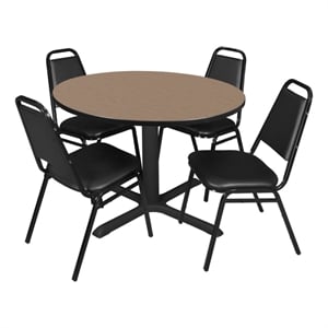 Regency Cain 48&quot Round Breakroom Table-Noble Oak/4 Restaurant Stack Chairs-Black