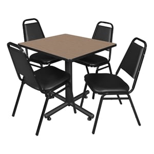 Kobe 30&quot Square Breakroom Table- Noble Oak & 4 Restaurant Stack Chairs- Black