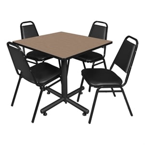 Kobe 42&quot Square Breakroom Table- Noble Oak & 4 Restaurant Stack Chairs- Black