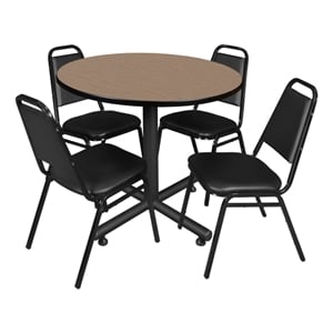 Kobe 42&quot Round Breakroom Table- Noble Oak & 4 Restaurant Stack Chairs- Black