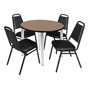 Regency Kahlo 42&quot Round Breakroom Table-Oak/Chrome/4 Stack Chairs-Black