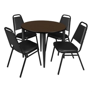 Regency Kahlo 42&quot Round Breakroom Table-Walnut/Black/4 Stack Chairs-Black