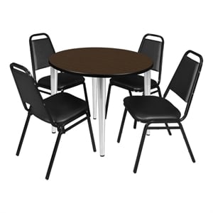 Regency Kahlo 42&quot Round Breakroom Table-Walnut/Chrome/4 Stack Chairs-Black