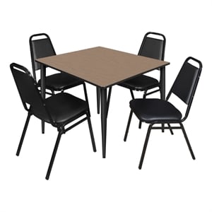 Regency Kahlo 48&quot Square Breakroom Table-Oak/Black/4 Stack Chairs-Black