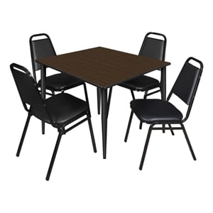 Regency Kahlo 48&quot Square Breakroom Table-Walnut/Black/4 Stack Chairs-Black