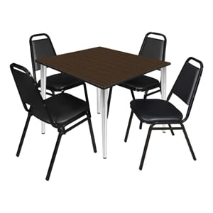 Regency Kahlo 48&quot Square Breakroom Table-Walnut/Chrome/4 Stack Chairs-Black