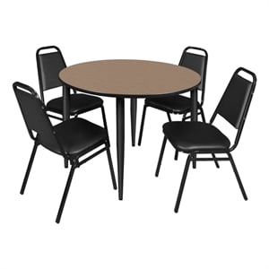 Regency Kahlo 48&quot Round Breakroom Table-Oak/Black/4 Stack Chairs-Black