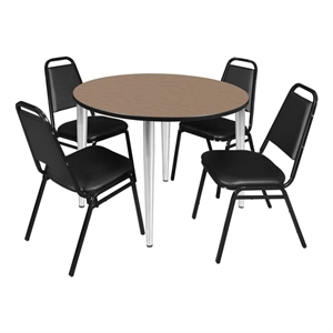 Regency Kahlo 48&quot Round Breakroom Table-Oak/Chrome/4 Stack Chairs-Black