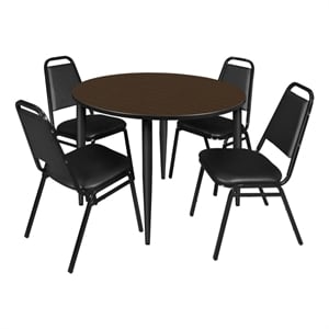 Regency Kahlo 48&quot Round Breakroom Table-Walnut/Black/4 Stack Chairs-Black