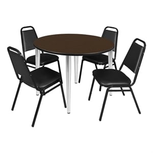 Regency Kahlo 48&quot Round Breakroom Table-Walnut/Chrome/4 Stack Chairs-Black