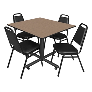Kobe 48&quot Square Breakroom Table- Noble Oak & 4 Restaurant Stack Chairs- Black