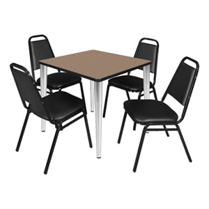 Regency Kahlo 30&quot Square Breakroom Table-Oak/Chrome/4 Stack Chairs-Black