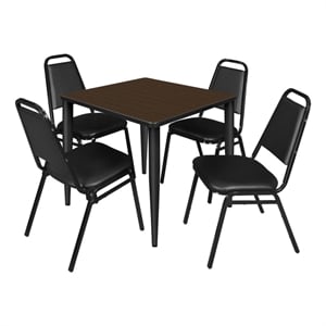 Regency Kahlo 30&quot Square Breakroom Table-Walnut/Black/4 Stack Chairs-Black