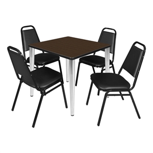 Regency Kahlo 30&quot Square Breakroom Table-Walnut/Chrome/4 Stack Chairs-Black