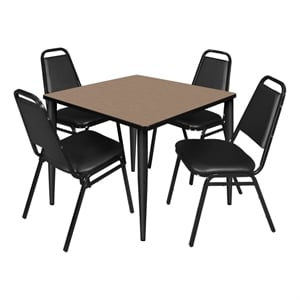 Regency Kahlo 36&quot Square Breakroom Table-Oak/Black/4 Stack Chairs-Black