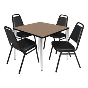 Regency Kahlo 36&quot Square Breakroom Table-Oak/Chrome/4 Stack Chairs-Black
