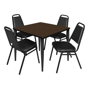 Regency Kahlo 42&quot Square Breakroom Table-Walnut/Black/4 Stack Chairs-Black