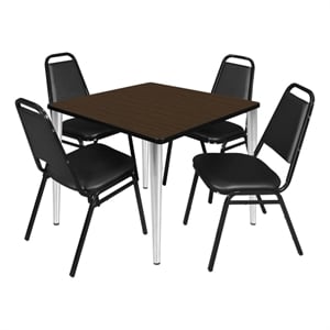 Regency Kahlo 42&quot Square Breakroom Table-Walnut/Chrome/4 Stack Chairs-Black