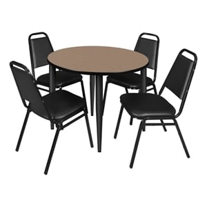Regency Kahlo 42&quot Round Breakroom Table-Oak/Black/4 Stack Chairs-Black