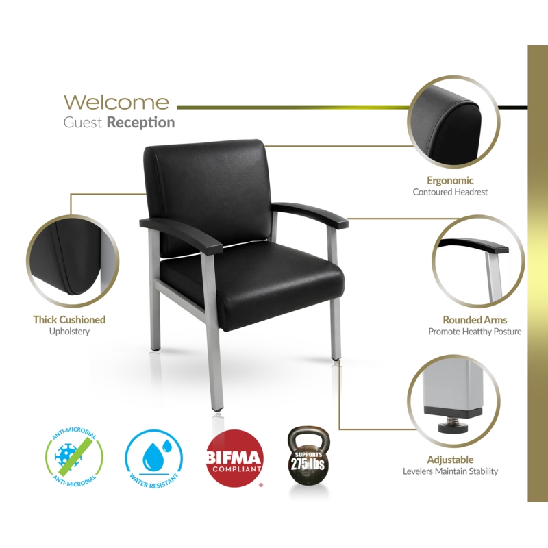 Regency Welcome Guest Reception and Waiting Room Chair with Arms - Black