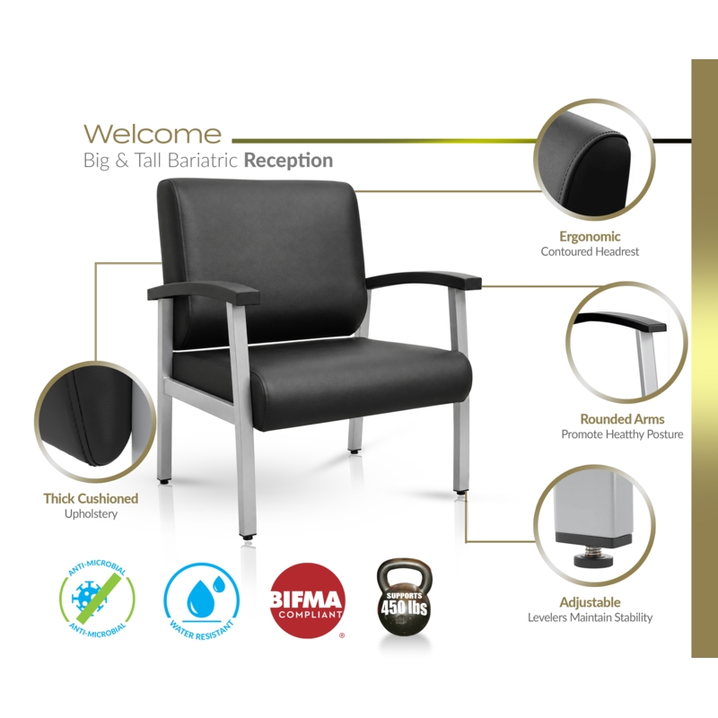 Regency Welcome Bariatric Guest Reception and Waiting Room Chair w/ Arms - Black