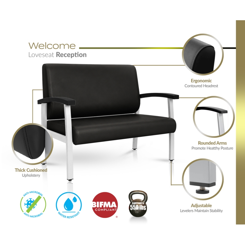 Regency Welcome Guest Reception and Waiting Room Loveseat with Arms - Black