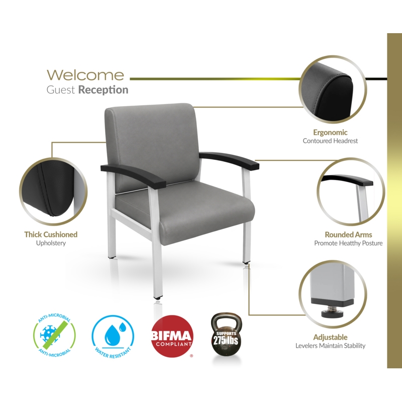 Regency Welcome Guest Reception and Waiting Room Chair with Arms - Grey