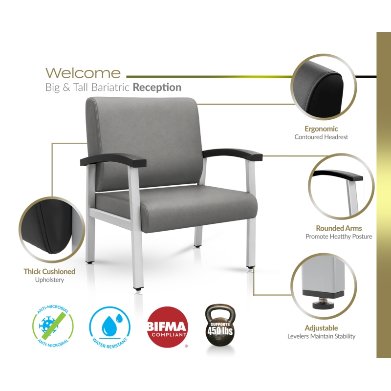 Regency Welcome Bariatric Guest Reception and Waiting Room Chair w/ Arms - Grey