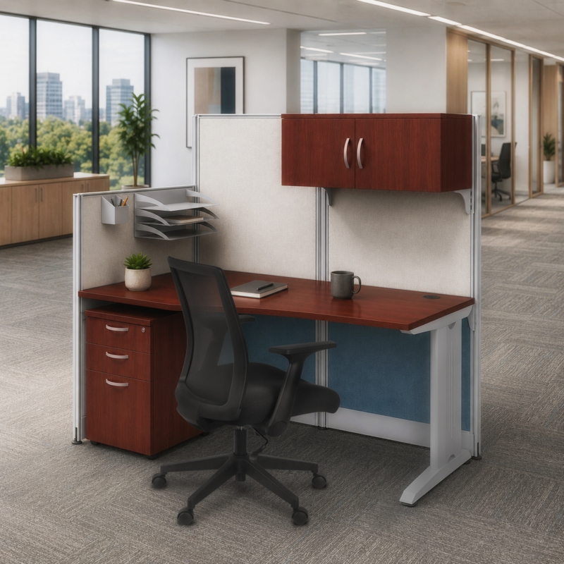 Regency 65W x 33D Straight Workstation Panel with Storage in Hansen Cherry