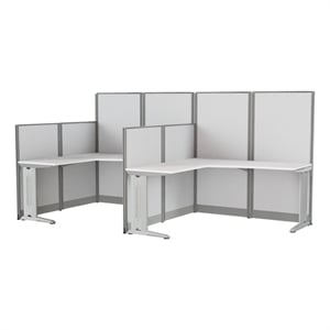 Regency 63&quotH x 129&quotW 2 Person F-Shaped Cubicle Panel Workstation-Pure White