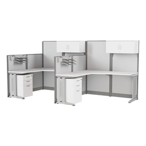 Regency 63&quotH x 129&quotW 2 Person F-Shaped Panel Workstation w/Storage-Pure White