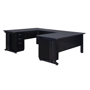 Regency Fusion 66&quot Double Pedestal U-Desk with 42&quot Bridge in Gray