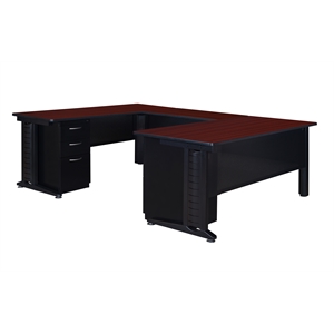 Regency Fusion 66&quot Double Pedestal U-Desk with 48&quot Bridge in Mahogany