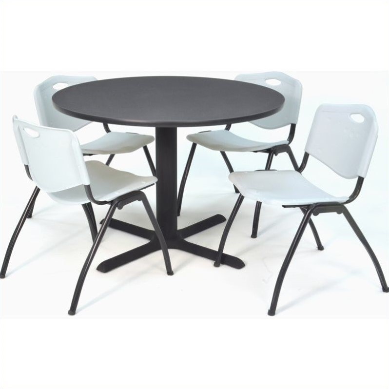 Regency Round Lunchroom Table and 4 Grey M Stack Chairs in Grey