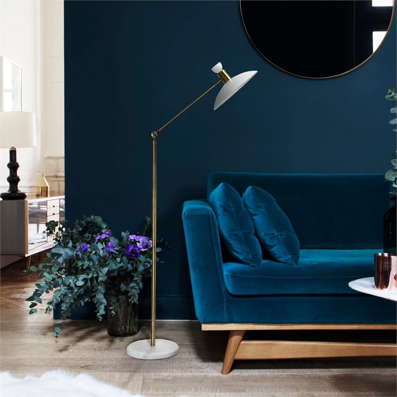 Renwil Troilus Modern Floor Lamp in Matte White and Brass
